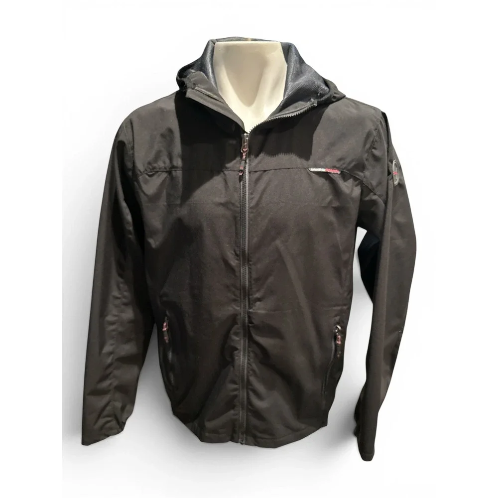 Hawke & Co Sport Hooded Windbreaker Jacket Mens M Black Full Zip Mesh Lined
